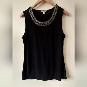 Banana Republic Elegant Black Sleeveless Top with Embellished Neckline Sz LARGE